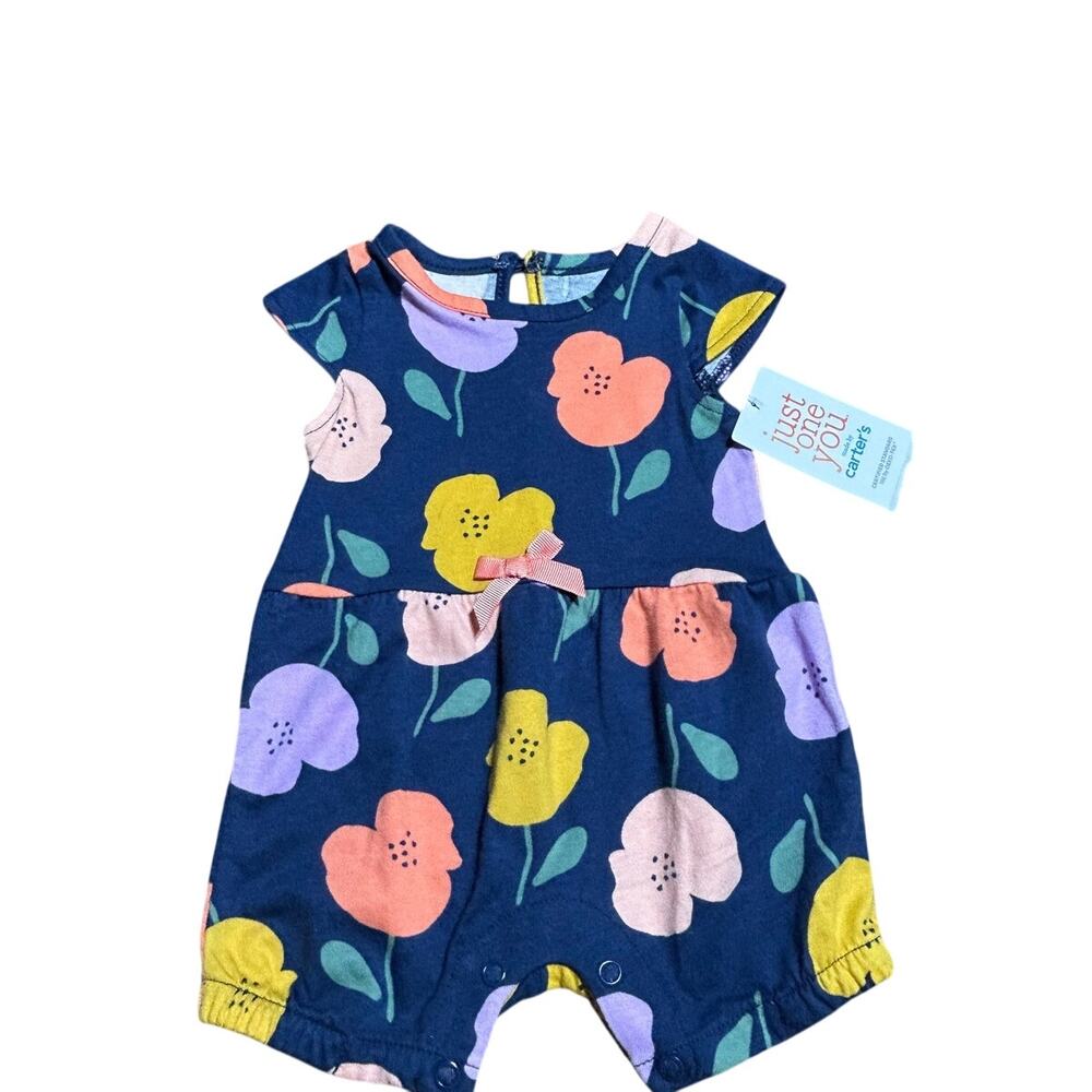 Carters Just One You Romper sz 3 M Dark Navy-blue floral cap sleeves NWT